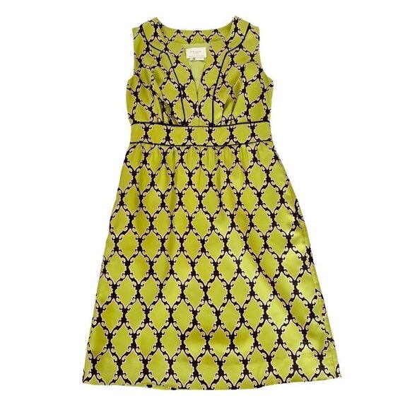KATE SPADE MARIE Woman's Sz 2 Green Geometric Lattice  Print Silk Dress - Picture 9 of 11